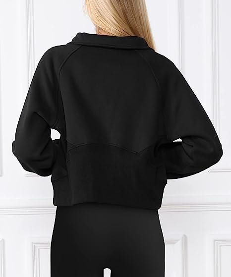 Womens Half Zip Cropped Pullover Sweatshirts Fleece Quarter Zipper Hoodies